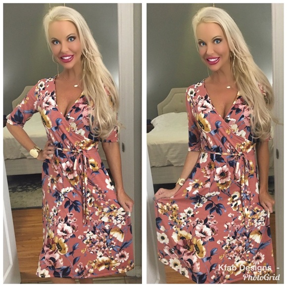 🛍LAST 1! 💕Amazing Mauve Floral Midi Dress! - Picture 3 of 3